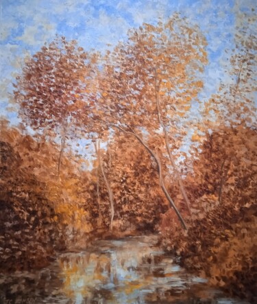 Painting titled "automne flamboyant" by Jean-Claude Bemben, Original Artwork, Oil Mounted on Wood Stretcher frame