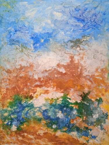 Painting titled "Paysage intuitif" by Jean-Claude Bemben, Original Artwork, Oil Mounted on Wood Stretcher frame