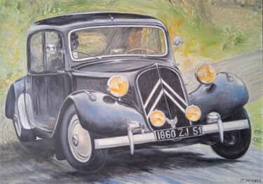 Painting titled "Traction avant, cit…" by Jean-Claude Bemben, Original Artwork, Oil Mounted on Wood Stretcher frame