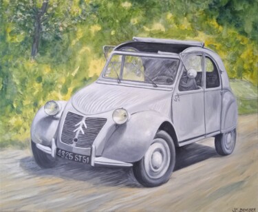 Pintura intitulada "La 2 CV Citroën" por Jean-Claude Bemben, Obras de arte originais, Óleo Montado em Armação em madeira