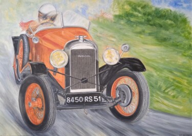 Painting titled "Roadster Amilcar" by Jean-Claude Bemben, Original Artwork, Oil Mounted on Wood Stretcher frame