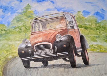 Pintura intitulada "2 CV Citroën charle…" por Jean-Claude Bemben, Obras de arte originais, Óleo Montado em Armação em madeira