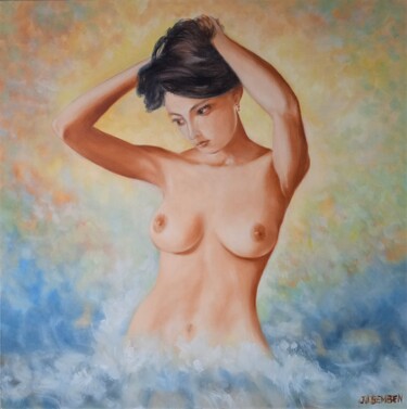 Painting titled "La baigneuse" by Jean-Claude Bemben, Original Artwork, Oil Mounted on Wood Stretcher frame