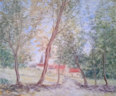 Peinture intitulée "Le chemin, les arbr…" par Jean-Claude Bemben, Œuvre d'art originale, Huile Monté sur Châssis en bois