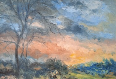 Painting titled "La tempête arrive" by Jean-Claude Bemben, Original Artwork, Oil Mounted on Wood Stretcher frame