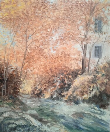 Painting titled "Balade sous les arb…" by Jean-Claude Bemben, Original Artwork, Oil Mounted on Wood Stretcher frame
