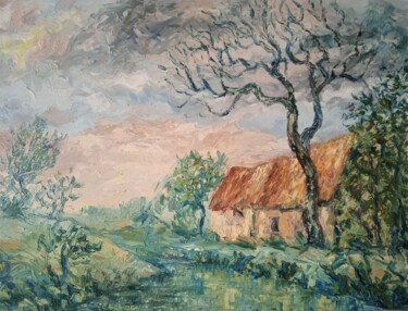 Painting titled "La maison abandonnée" by Jean-Claude Bemben, Original Artwork, Oil Mounted on Wood Stretcher frame