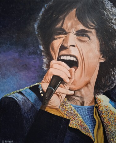 Painting titled "Mick Jagger" by Jean-Claude Bemben, Original Artwork, Oil Mounted on Wood Stretcher frame
