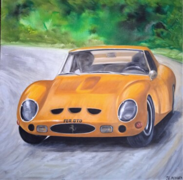 Painting titled "La Ferrari GTO en a…" by Jean-Claude Bemben, Original Artwork, Oil Mounted on Wood Stretcher frame