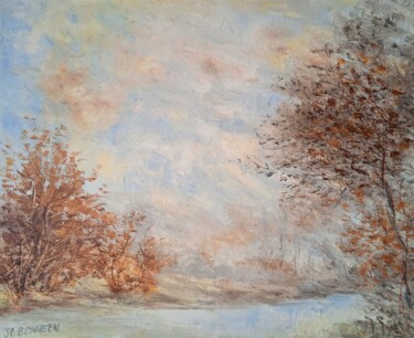 Painting titled "La rivière Marne, a…" by Jean-Claude Bemben, Original Artwork, Oil Mounted on Wood Stretcher frame