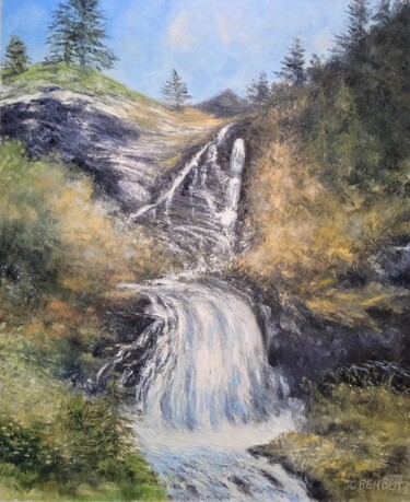 Painting titled "Cascade, route de V…" by Jean-Claude Bemben, Original Artwork, Oil Mounted on Wood Stretcher frame