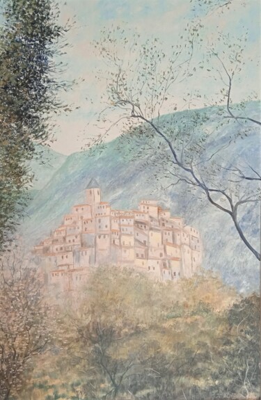Peinture intitulée "Vue sur le village…" par Jean-Claude Bemben, Œuvre d'art originale, Huile