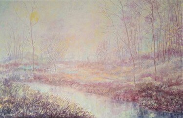 Peinture intitulée "Aube brumeuse hiver…" par Jean-Claude Bemben, Œuvre d'art originale, Huile Monté sur Châssis en bois