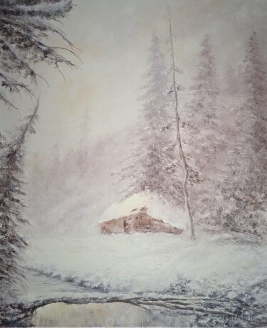 Ζωγραφική με τίτλο "le refuge en hiver" από Jean-Claude Bemben, Αυθεντικά έργα τέχνης, Λάδι Τοποθετήθηκε στο Ξύλινο φορείο σ…