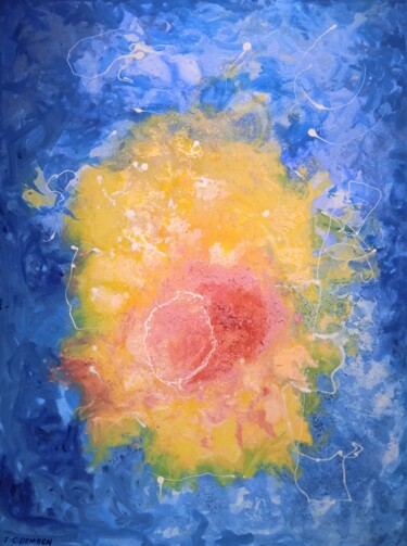 Painting titled "le rubis solaire" by Jean-Claude Bemben, Original Artwork, Oil Mounted on Wood Stretcher frame