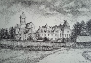 Disegno intitolato "Abbaye Notre Dame d…" da Jean-Claude Bemben, Opera d'arte originale, Inchiostro