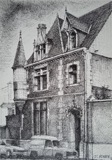 Disegno intitolato "Maison rémoise quar…" da Jean-Claude Bemben, Opera d'arte originale, Inchiostro