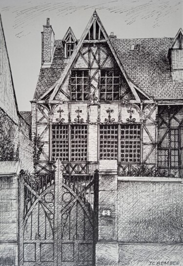 Rysunek zatytułowany „maison près de la C…” autorstwa Jean-Claude Bemben, Oryginalna praca, Atrament