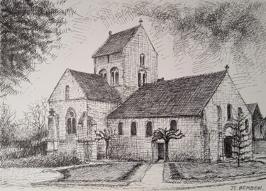 Rysunek zatytułowany „l'Eglise de Verneuil” autorstwa Jean-Claude Bemben, Oryginalna praca, Atrament
