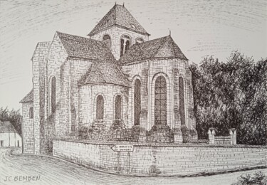 Drawing titled "l'Eglise de Villers…" by Jean-Claude Bemben, Original Artwork, Ink