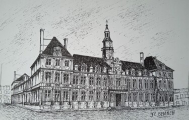 Rysunek zatytułowany „l'Hotel de Ville d…” autorstwa Jean-Claude Bemben, Oryginalna praca, Atrament
