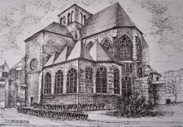 Disegno intitolato "l'Eglise St Jacques…" da Jean-Claude Bemben, Opera d'arte originale, Inchiostro