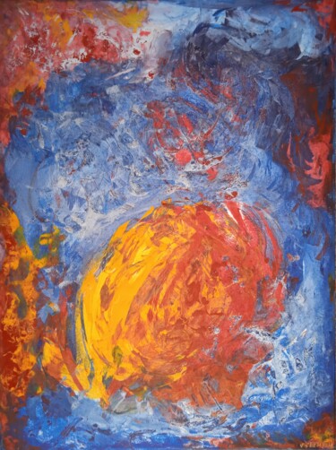 Peinture intitulée "Intuitisme bleu" par Jean-Claude Bemben, Œuvre d'art originale, Huile Monté sur Châssis en bois