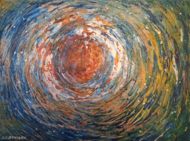 Ζωγραφική με τίτλο "Intuition cosmique" από Jean-Claude Bemben, Αυθεντικά έργα τέχνης, Λάδι Τοποθετήθηκε στο Ξύλινο φορείο σ…