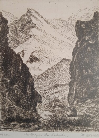 Incisioni, stampe intitolato "Montagnes du Ladakh" da Jean-Claude Bemben, Opera d'arte originale, incisione