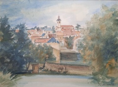 Pintura intitulada "Vue sur le village…" por Jean-Claude Bemben, Obras de arte originais, Aquarela