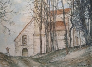 Tekening getiteld "La chapelle St Lié,…" door Jean-Claude Bemben, Origineel Kunstwerk, Aquarel