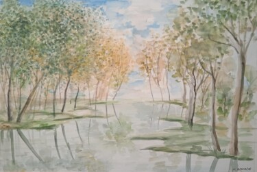 Drawing titled "La rivière déborde" by Jean-Claude Bemben, Original Artwork, Watercolor