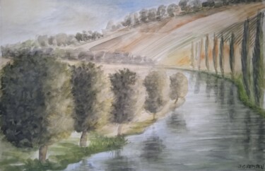 Rysunek zatytułowany „Vallée de la Marne” autorstwa Jean-Claude Bemben, Oryginalna praca, Akwarela