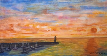 Painting titled "Le phare regarde le…" by Jean-Claude Bemben, Original Artwork, Acrylic