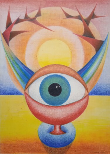 Drawing titled "Calice visionnaire" by Jean-Claude Bemben, Original Artwork, Pastel