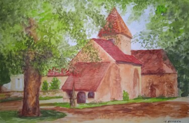 Painting titled "La vieille Eglise d…" by Jean-Claude Bemben, Original Artwork, Watercolor