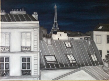 Schilderij getiteld "Les toits de Paris" door Jean-Claude Bouleau, Origineel Kunstwerk, Acryl Gemonteerd op Frame voor houte…