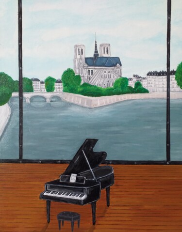 Painting titled "Le piano de Notre D…" by Jean-Claude Bouleau, Original Artwork, Oil Mounted on Wood Stretcher frame