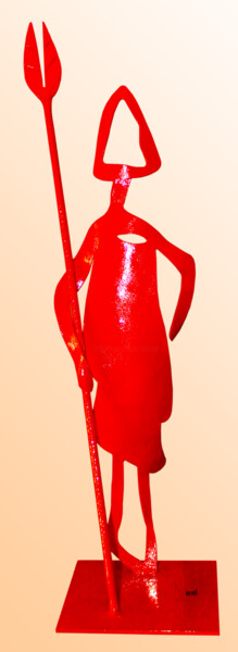 Escultura titulada "Pt guerrier rouge" por Jean Claude Causse, Obra de arte original, Metales