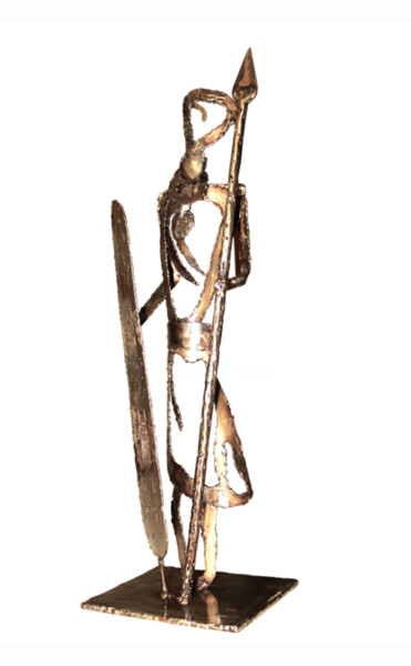 Escultura titulada "guerrier au bouclier" por Jean Claude Causse, Obra de arte original, Acero inoxidable