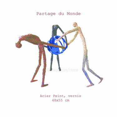 제목이 "Le Partage du monde"인 조형물 Jean Claude Causse로, 원작, 스테인레스 스틸
