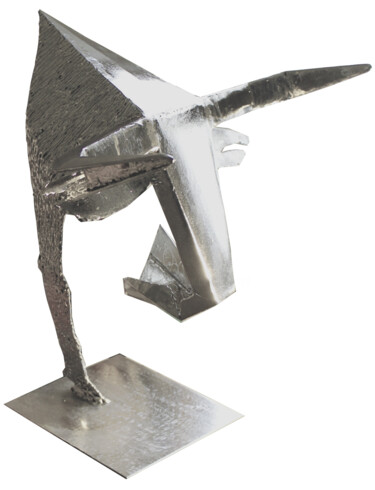 Sculptuur getiteld "tete toro-inox" door Jean Claude Causse, Origineel Kunstwerk, Metalen