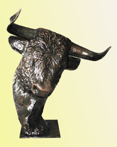 Sculpture intitulée "tête de torito" par Jean Claude Causse, Œuvre d'art originale, Métaux