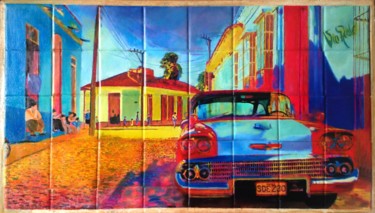 Painting titled "Chromes à Cuba-Azul…" by Jean Claude Colombano, Original Artwork, Acrylic