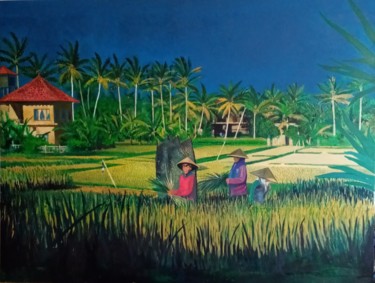 Pittura intitolato "série Indonésie Bal…" da Jean Claude Colombano, Opera d'arte originale, Olio Montato su Telaio per barel…