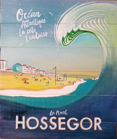 Painting titled "Hossegor la Nord" by Jean Claude Colombano, Original Artwork, Oil Mounted on Wood Panel