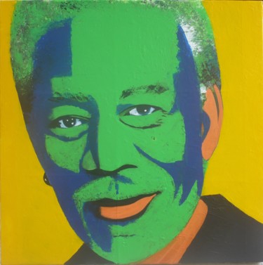 Schilderij getiteld "Morgan Freeman" door Jean Claude Colombano, Origineel Kunstwerk, Acryl