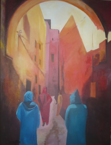 Peinture intitulée "ruelle à Marrakech" par Jean Claude Colombano, Œuvre d'art originale, Acrylique