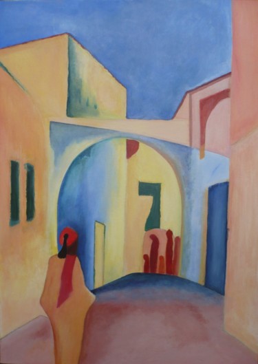 Peinture intitulée "Ruelle à Tunis" par Jean Claude Colombano, Œuvre d'art originale, Acrylique
