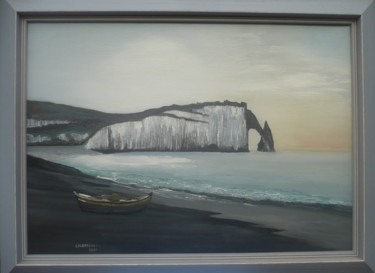 Peinture intitulée "La falaise d'Etretat" par Jean Claude Colombano, Œuvre d'art originale, Huile